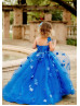 Cap Sleeves Blue Lace 3D Flowers Luxury Flower Girl Dress